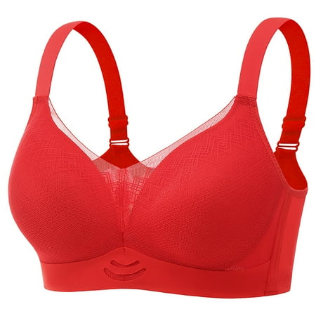 Up to 60% off Wireless Bra  Women s Plus Size Bra Cover Beautiful Back Gathered Lace Gathered Accessory Bra(Red XXL)