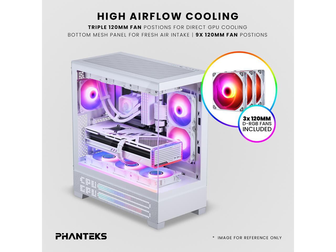 Phanteks XT View Matrix Mid-Tower ATX Gaming PC Case, 600-LED Matrix Display, Tempered Glass Front & Side Panels, USB-C 3.2 Gen2, 3x D-RGB Fans Included, Rear-Connector Ready, Grey White