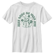Boy's Star Wars: The Mandalorian St. Patrick's Day Grogu May Luck be with You Retro Graphic Tee White Small