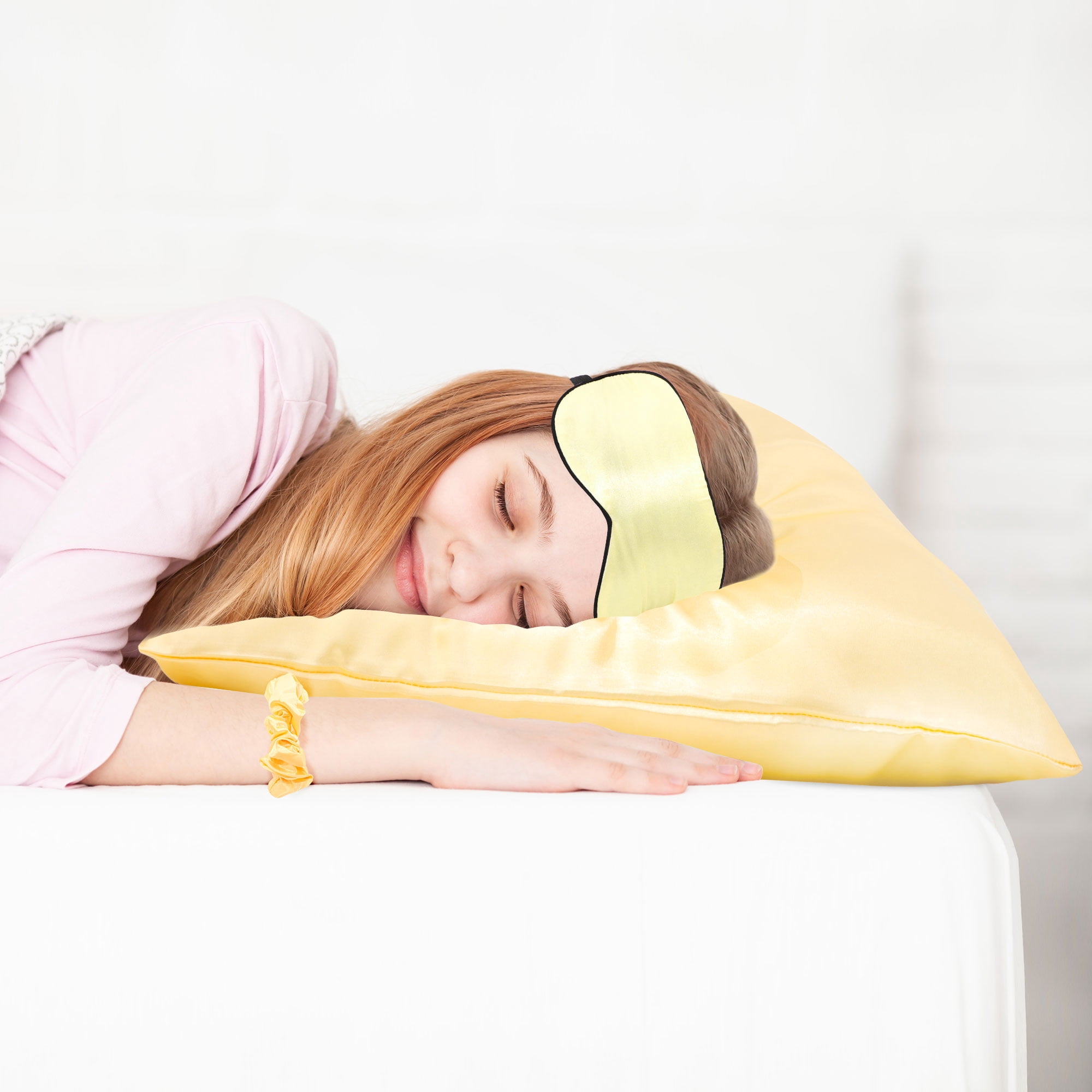 Unique Bargains Set of 2 Durable Soft Enveloped Closure Satin Pillowcase Gold Queen(20"x30")
