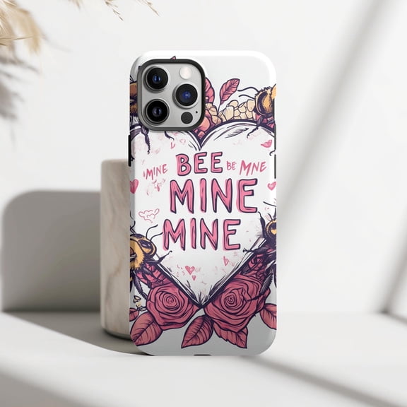 Romantic "Bee Mine" Valentine's Day Bumblebee Heart Phone Case with iPhone 17 to 11 Pro Max