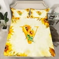 thumbnail image 2 of jejeloiu Initial Letter V Queen Sheet Sets,Vintage Country Sunflower Flat Sheet,Rustic Farmhouse Cabin Queen Fitted Sheet For Girl,Breathable Bedroom Decoration,4-Piece, 2 of 7
