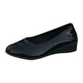 thumbnail image 6 of Ballet Flat Shoes for Women Shine Leather Round Toe Slip on Low Wedge Heel Business Work Dress Shoes Casual Walking Shoes Black Size 7, 6 of 7