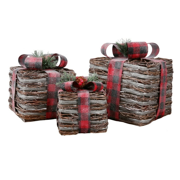 Homegear Christmas Set of 3 Prelit Gift Present Boxes w/ 60 LED Lights