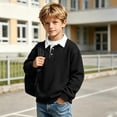 thumbnail image 6 of BLVB Boys Girls Long Sleeve Sweatshirts Kids Button Collared School Uniform Tops Drop Shoulder Pullover 3-14Y(Black,7-8 Years), 6 of 8
