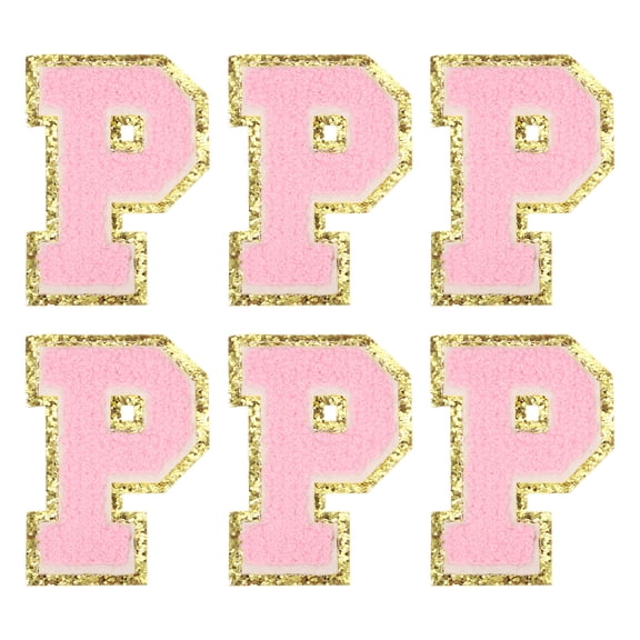 Uxcell Chenille Letter Patches 3.1" Alphabet P Iron on Embroidered Patch for Clothing(Pink, Pack of 6)