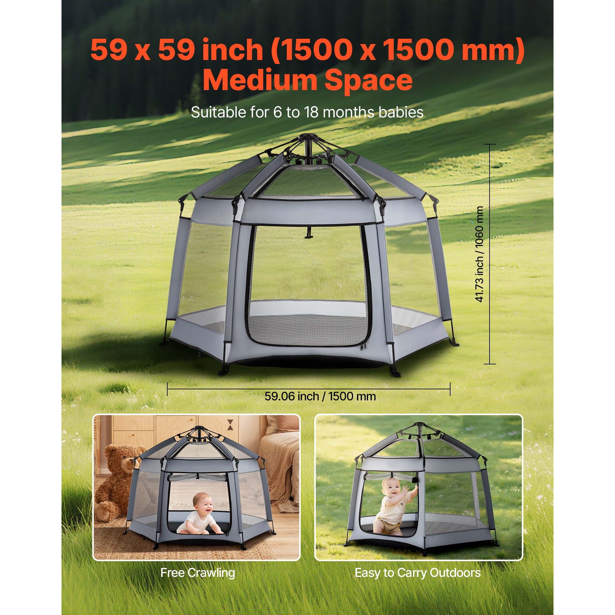KFFKFF Portable Baby Playpen with Canopy, Foldable Toddler Play Yard for Indoor & Outdoor Use, Lightweight Design with UPF 50+ Sunshade and Travel Bag for Home, Park, or Beach