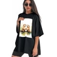 thumbnail image 3 of Plus Size Shirt for Women Oversized Black Tops for Women Short Sleeves Shirt for Women Cute Otter2 T Shirt Crewneck Shirt for Women M, 3 of 5