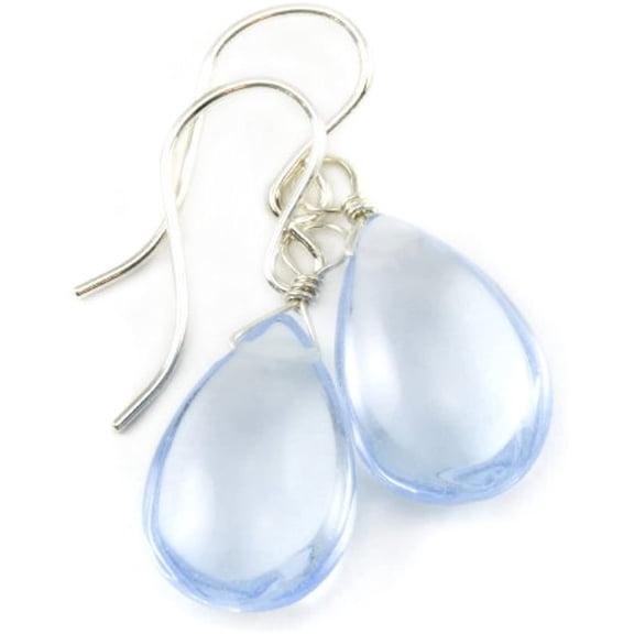 Sterling Silver Ice Blue Aqua Earrings Smooth Simulated Aquamarine Teardrop Shape Briolettes for Adult Women