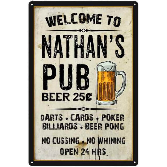NATHAN'S Pub Sign Vintage Man Cave Bar 12 x 18 Matte Finish Metal 112180028111