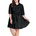 thumbnail image 2 of Vestido Camisero De MezclilCon Cinturón Mangas 1/2 De TalGrande PaMujer Negro 3XL, 2 of 6