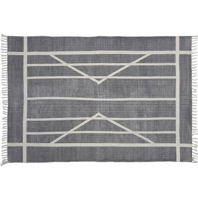 Benjara BM225553 4 x 6 ft. Fabric Rug with Fringes & Centerpoint Stripes, Gray & White