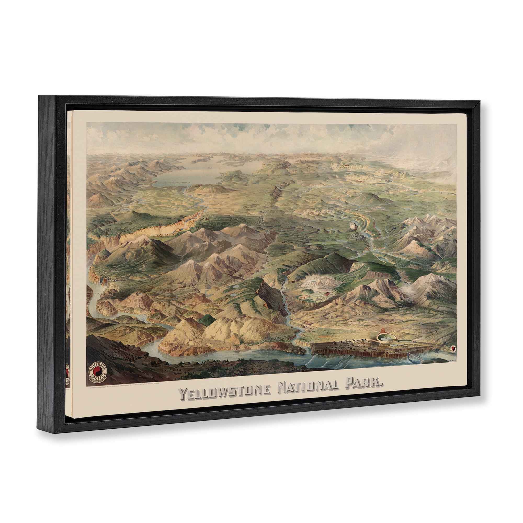 Stupell Industries Vintage Yellowstone Park Landscape Painting Black Floater Framed Art Print Wall Art, 25 x 17