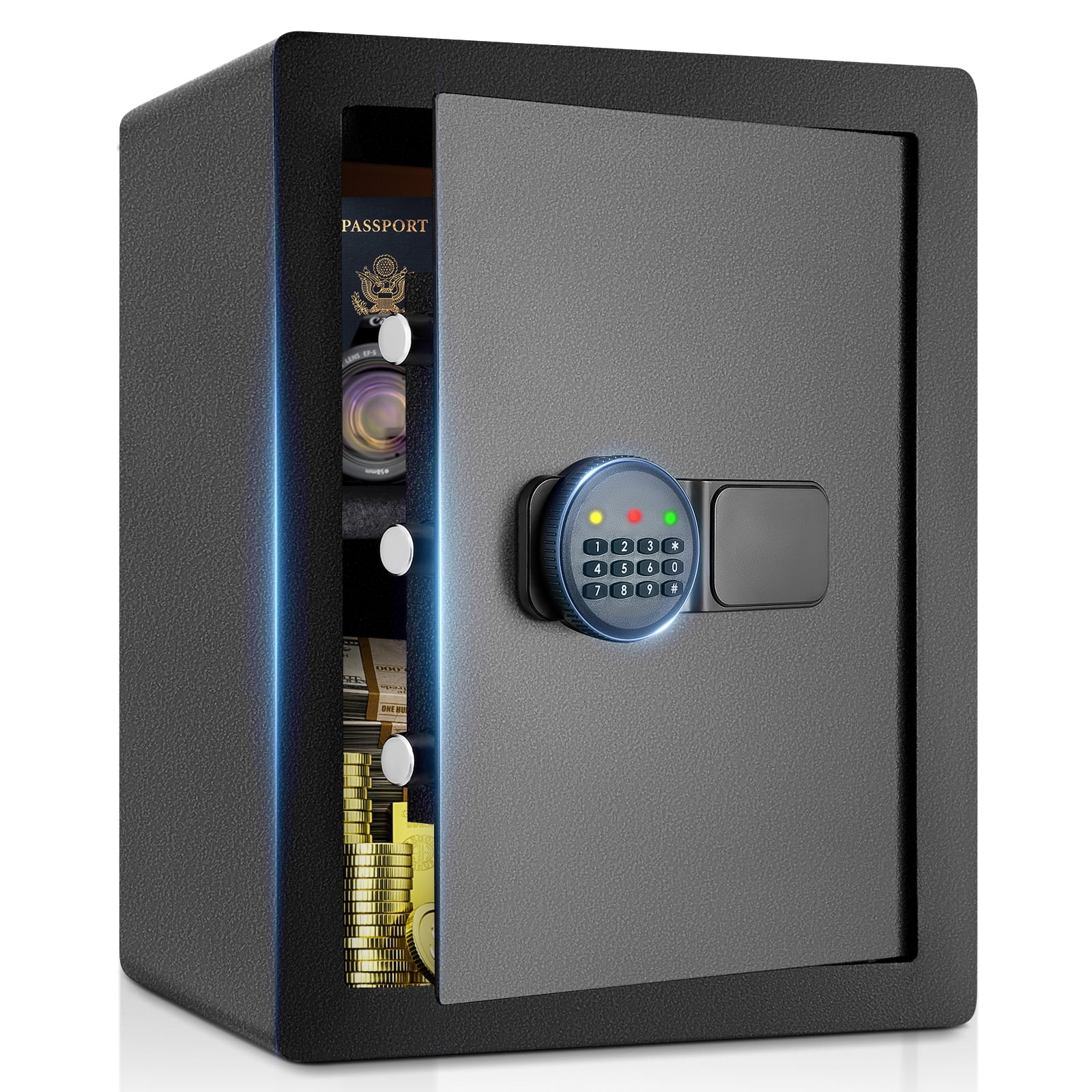 SRWTRCHRY 2.0 Cu ft Large Safe Box, Home Safe with Digital Keypad and Deposit Slot & Alarm System, Money Safe With Mute Function and LED Light, Safe for Money Valuables