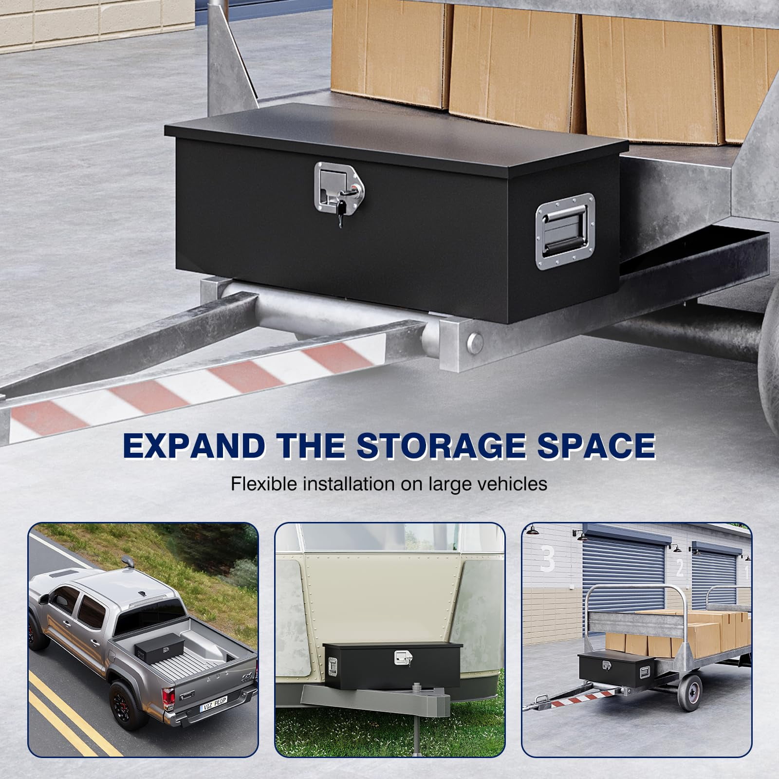 MIIIKO 30 Inch Steel Heavy Duty Truck Bed Tool Box, Trailer Tongue Tool Box with Lock and Keys, Utility Trailer Tool Box for Truck, Pickup, RV, Trailer