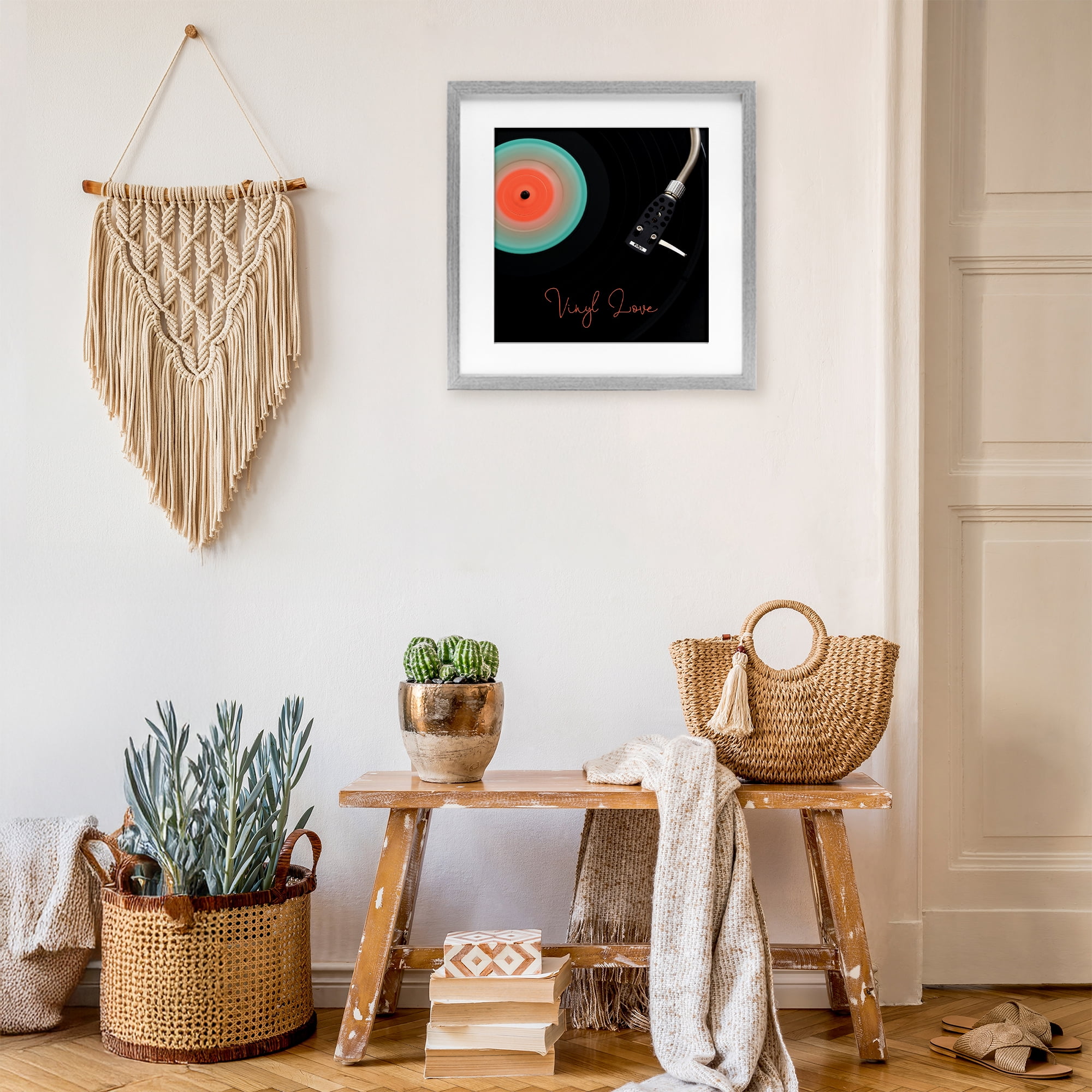 Stupell Industries Spinning Record Vinyl Love Gray Framed Print Under Glass, design by Tom Quartermaine