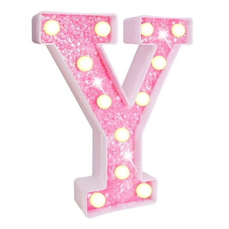 

Washranp LED Letter Lights Sign Light Up Pink Glitter Alphabet Sign Night Light with Hanging Hole for Wedding Birthday Party Battery Powered Christmas Lamp Decoration