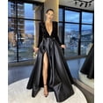 thumbnail image 3 of Vestido de noche largo con escote en V, manga larga y un hombro al aire, sexy, con lentejuelas grandes y abertura para mujer, 3 of 6