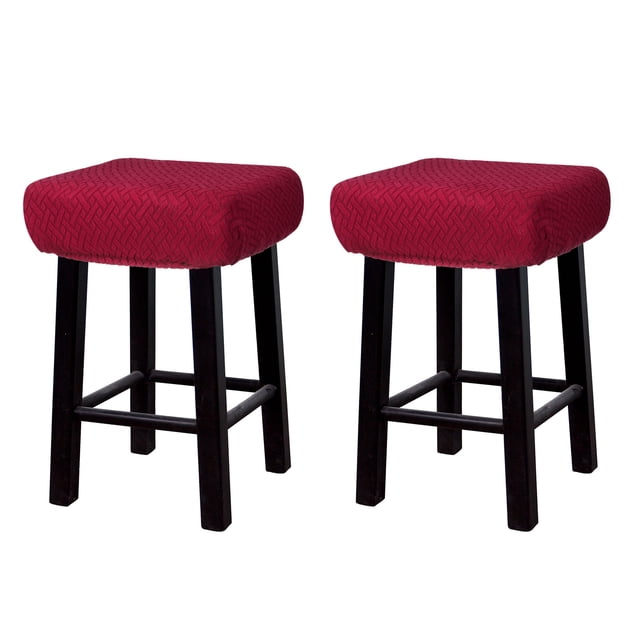 2pcs Fundas para Taburetes Rectangulares, Fundas para Taburetes de Bar, Funda para Asiento de Silla de Banco de Madera Rojo Vino