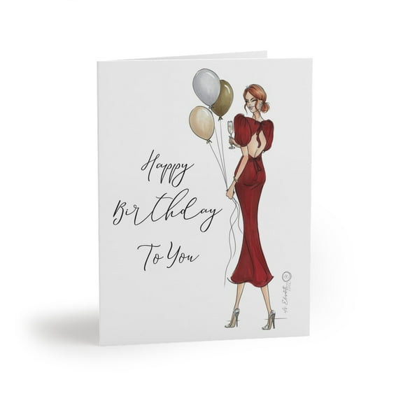 Elegant Birthday Card with Fashion Illustration – "Happy Birthday To You" – Includes Envelope, Blank Inside for Personal Messages