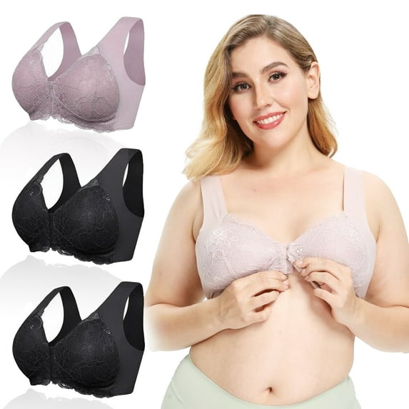 Women Plus Size Bra Women Seamless Bra Wire-Free Front Zipper with Pads Comfortable Breathable Bra 2pcs/3pcs