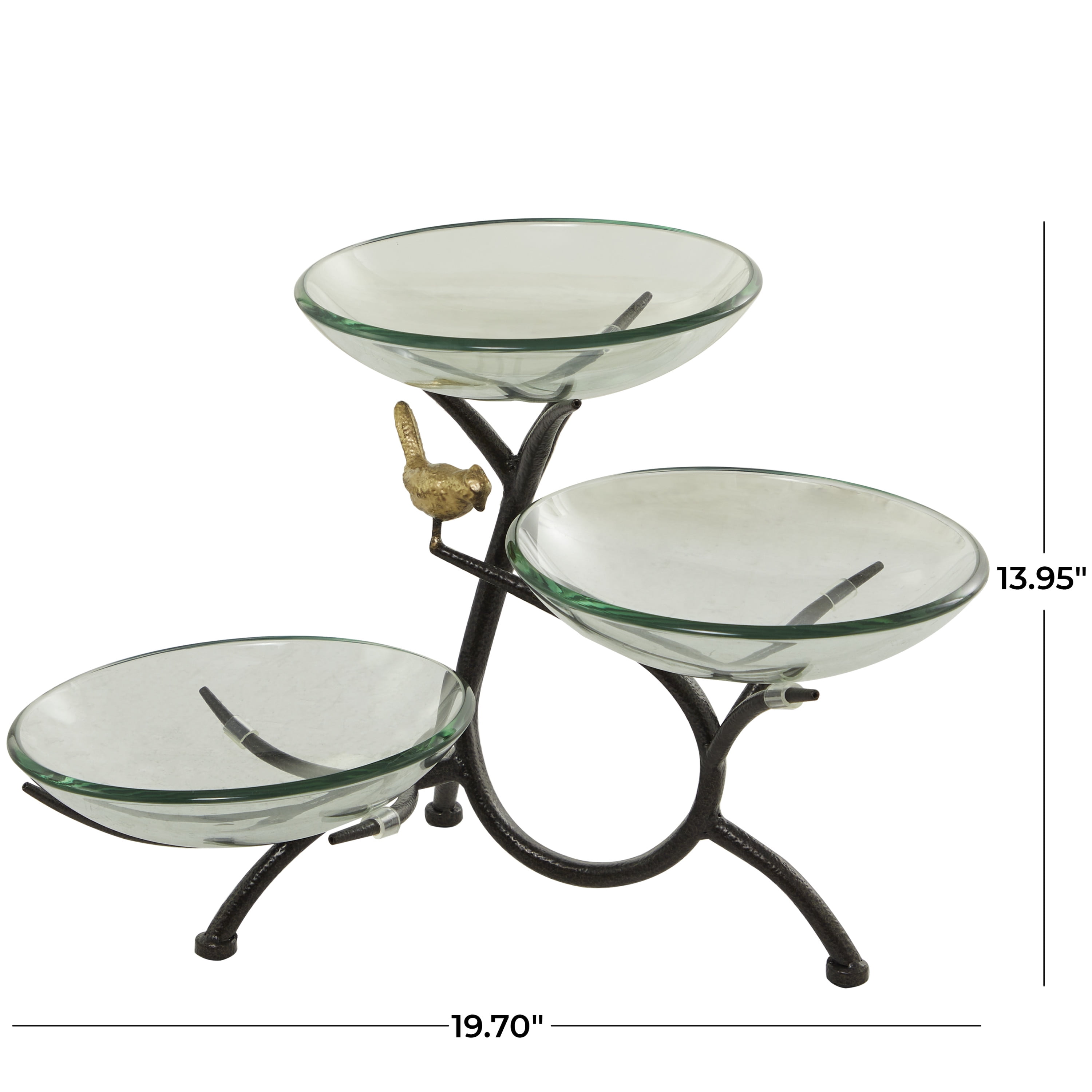 DecMode 20" x 14" Clear Glass Kitchen 3 Tiered Serving Bowl with Black Metal Branch Stand, 1-Piece