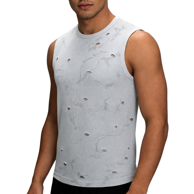 Men's Round Neck Knitting Solid Color Sports Sleeveless T-Shirt Breathable Quick Dry Training Tank Top for Running Gym