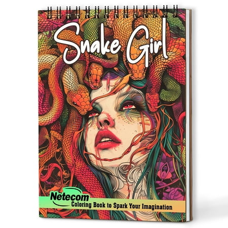Netecom Snake Girl Coloring Book for Adults A5 Wooden Cover 30 Enchanting Portrait Coloring Pages of Serpentine Beauties for Stress Relief and Relaxation Spiral Bound Edition