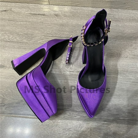 

Women Platform Shoes Square Toe High Heels Designer Shoes Rhinestone Candy Color Thick Bottom Sandals Party Luxury Wedding Shoes