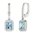 thumbnail image 2 of 5.81Ct Emerald Cut Halo Drop Dangle Blue Natural Aquamarine 14K White Solid Solid Gold Everyday Dainty Earrings Lever Back, 2 of 7