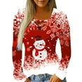 thumbnail image 2 of Puntoco Camisas para mujer Blusa de manga larga con estampado de cuello en V de Navidad Blusa regular estampada Puntoco Puntoco-996, 2 of 6