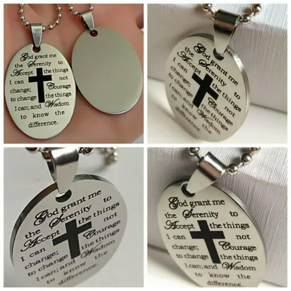 K-KED 5pcs English Serenity Prayer Men's Fashion Stainless Steel Pendant Necklace