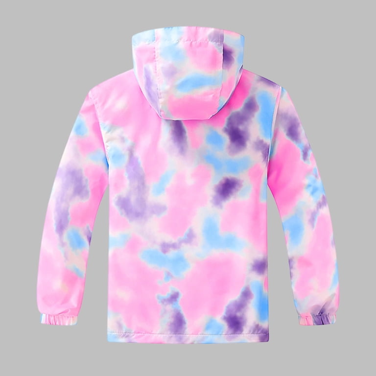 Zpanxa Boys Windbreaker Jackets Boys Pink Purple Tie Dye Fleece