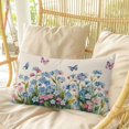 thumbnail image 4 of Blue Spring Floral Pillow Covers, Linen Long Throw Pillow Case, Pink Flowers Butterfly Rustic Holiday Pillow Protector Decorative Cushion Cover for Living Room/Bedroom 12" x 20", 4 of 8