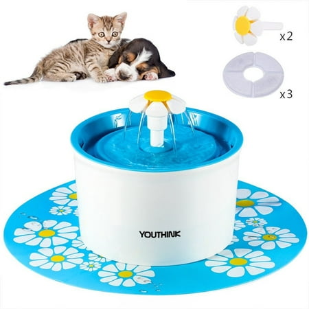 Pet Drinking Water Flower Fountain Automatic Electric Pet Dog Cat Water Dispenser Drinking Bowl 1.6L Blue for Cats Bird bath and Small