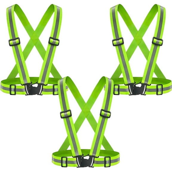 Reflective Running Vest 3 Pack,High Vis Straps for Motorcycle Cycling,Dog Walking, Hiking, Factory & Construction, Adjustable & Elastic Reflective Running Vest Women & Men
