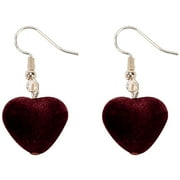 Grandest Birch Women Velvet Sweet Heart Drop Dangle Hook Earrings Eardrop Gift Jewelry Alloy, Velvet Red