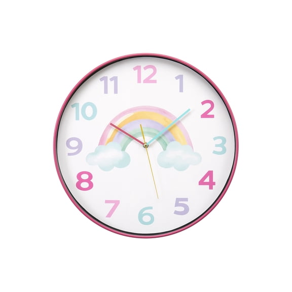 Clocks - 18" Round - Wall Clock - Multi-Color Face - Pink Plastic Frame