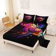 thumbnail image 2 of Castle Fairy Abstract Basketball Graffiti Bed Sheets 4-Piece, Sport Watercolor Splash Full Size Sheets, Black Pink Purple,1 Fitted Sheet, 1 Flat Sheet and 2 Pillowcases, 2 of 6