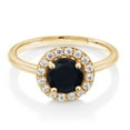 thumbnail image 2 of Gem Stone King 18K Yellow Gold Plated Silver Black Onyx and White Moissanite Halo Engagement Ring for Women (1.41 Cttw, Gemstone December Birthstone, Round 7MM, Size 5), 2 of 5