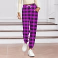 thumbnail image 2 of SuTry Womens Plaid Joggers Fall Winter Elastic Pants with Pockets Comfy Homewear Pants Fashion Casual Outdoor Trousers(Purple,Purple), 2 of 6