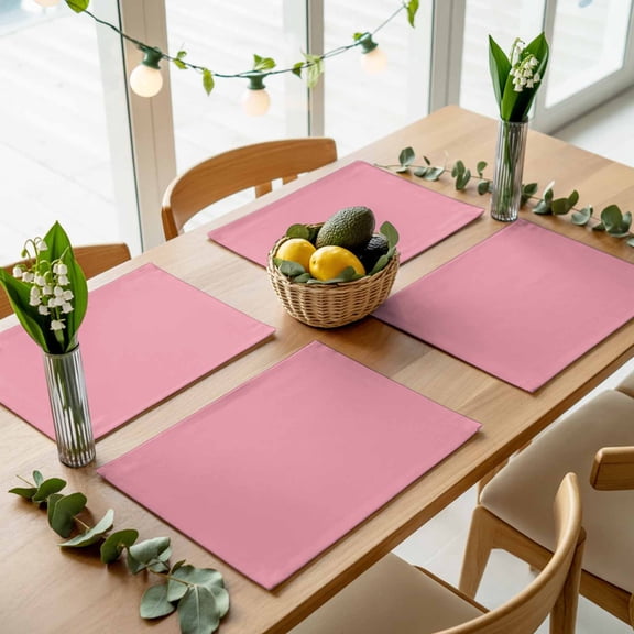 Minimalist Solid Pure Pink Placemats Set of 4,Wipeable Washable Table Mats for Dining Tables, Unadorned Single Color Art Place Mats for Kitchen Event Party Tabletop Decor