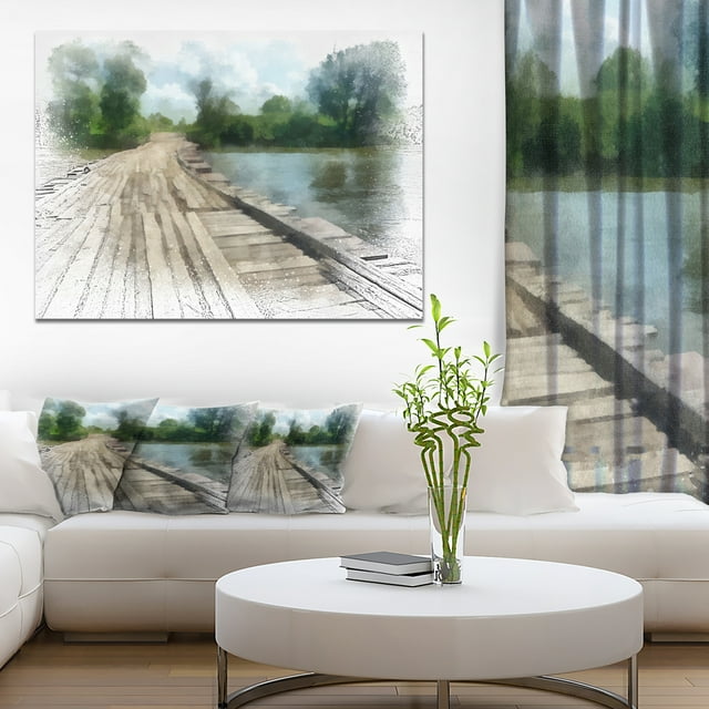 Bridge over Waterfall in Forest - Large Landscape Canvas Art