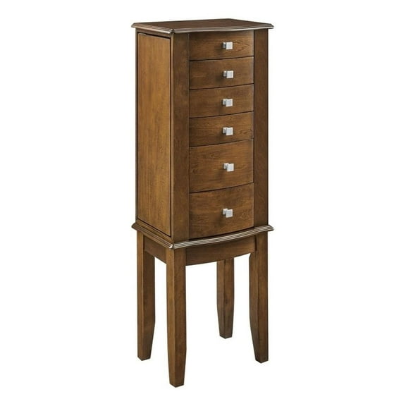 Pemberly Row 6-Drawer Wood Jewelry Armoire with Flip Top in Classic Walnut Brown