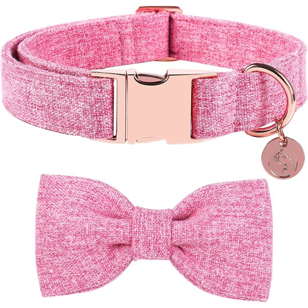 DOGWONG Collar de perro de algodón de cáñamo con lazo, collar rojo navideño para mascotas, collar ajustable duradero para perros pequeños, medianos y grandes