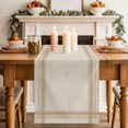 thumbnail image 2 of Tan Stripes Table Runner 120 Inches Long,Modern Minimalist Lines Grid Beige Cotton Linen Table Runners Dresser Scarves,Decorative Fabric Tabletop Scarf Furniture Cover for Home Dinner Party 13"x120", 2 of 9