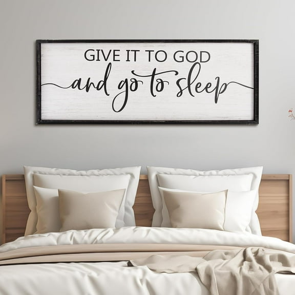 Cskhip Give It to God and Go to Sleep Rustic Wood Signs Pantry Street Signs Vintage Wood Plaque Farmhouse Wall Art Wall Decor for Home Man Cave Door Porch Garden Party 4" x 16"