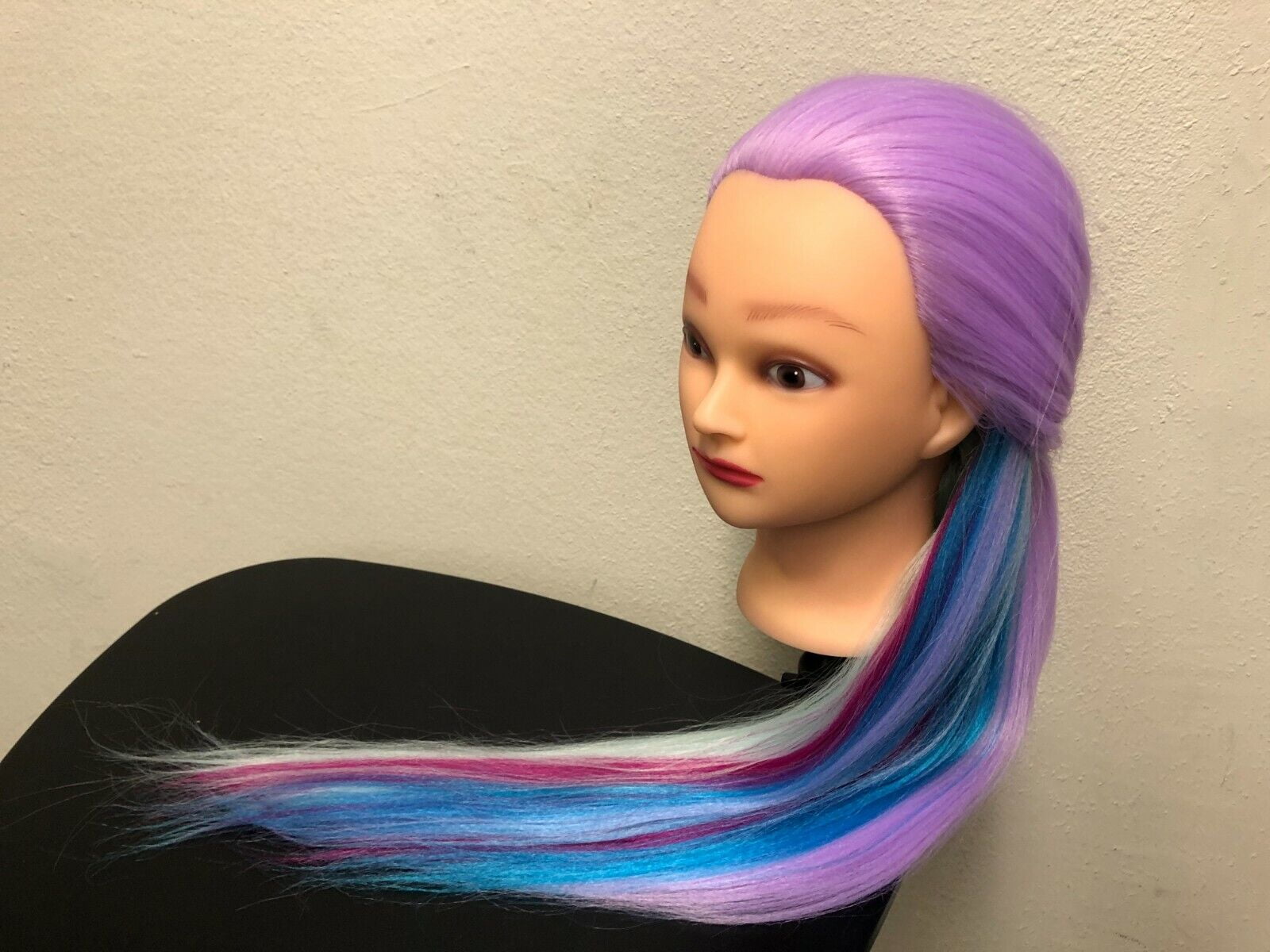 Mannequin Head 26" Yaki Synthetic Fiber Manikin Head Hairdresser Styling Training Head Training Model Cosmetology Doll Head Hair for Practice Cutting Color Purple & Blue & Pink