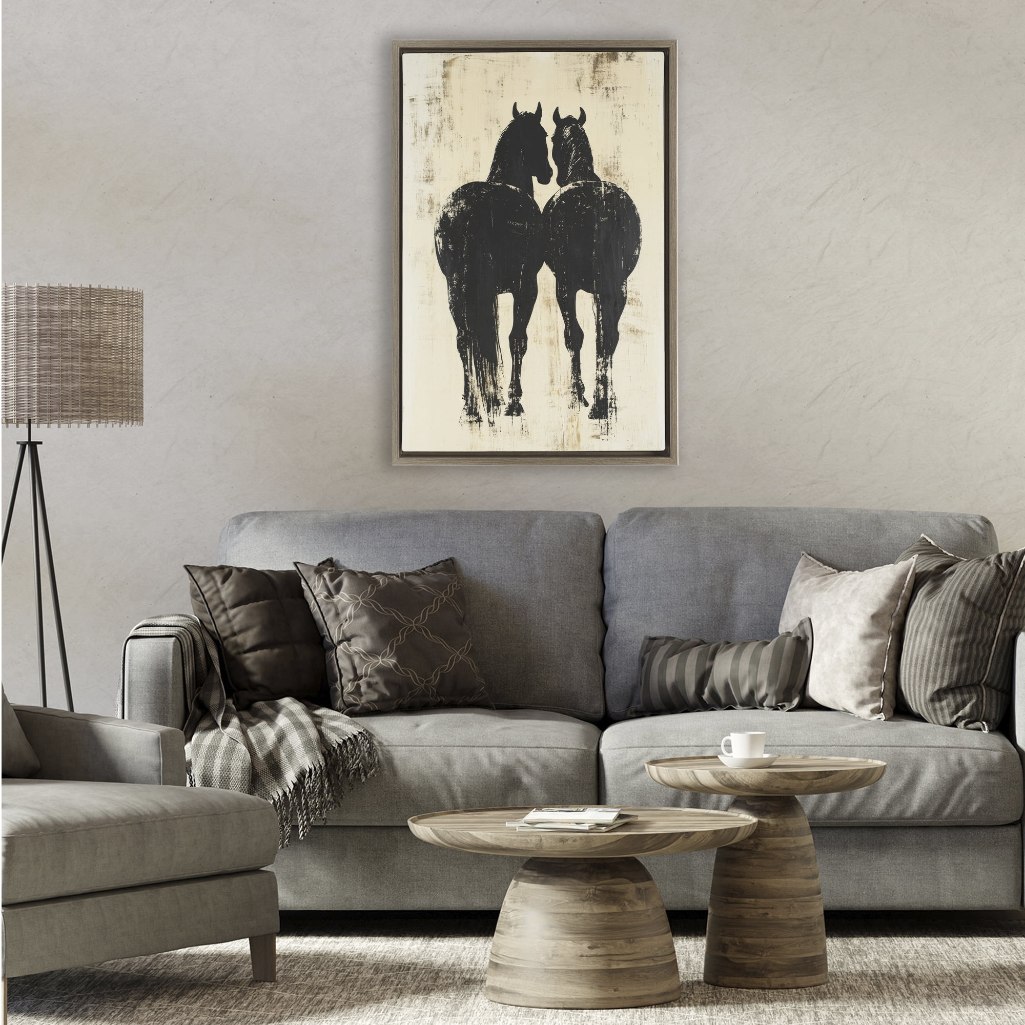 Stupell Industries Twin Horses Facing Away Brown Framed Floater Canvas Wall Art, design by Petal Prints Design