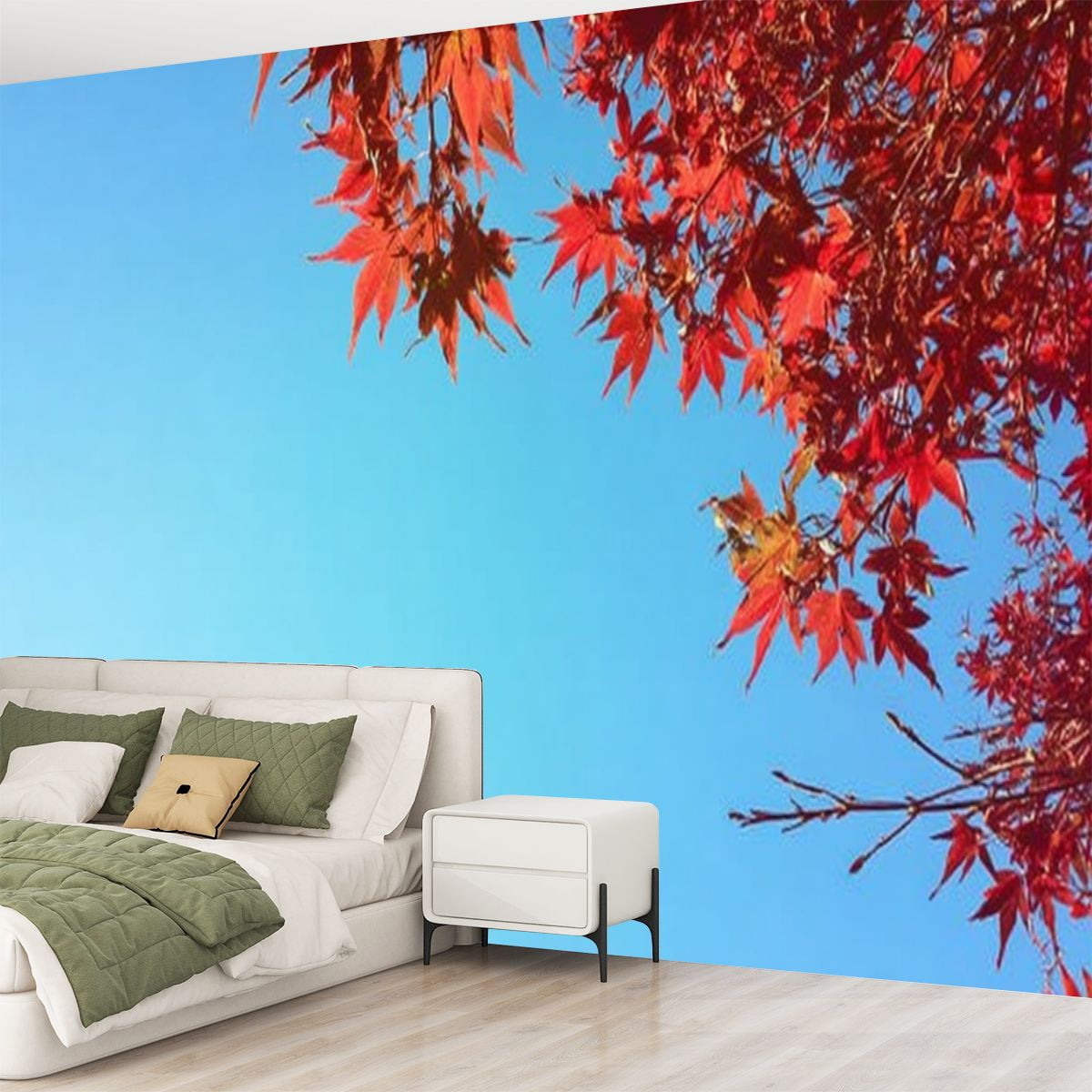 Peel and Stick Wallpaper autumn leaves japanese maple tree stand out against blue sky Modern Art Wall Mural Decor Self Adhesive and Removable 69in x 98in